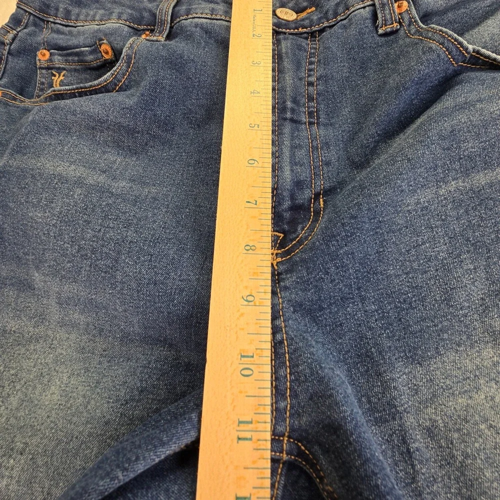Frye Straight Stretch Womens Jeans Sz‎ 10 33x27 Dark Festival Western Logo Denim